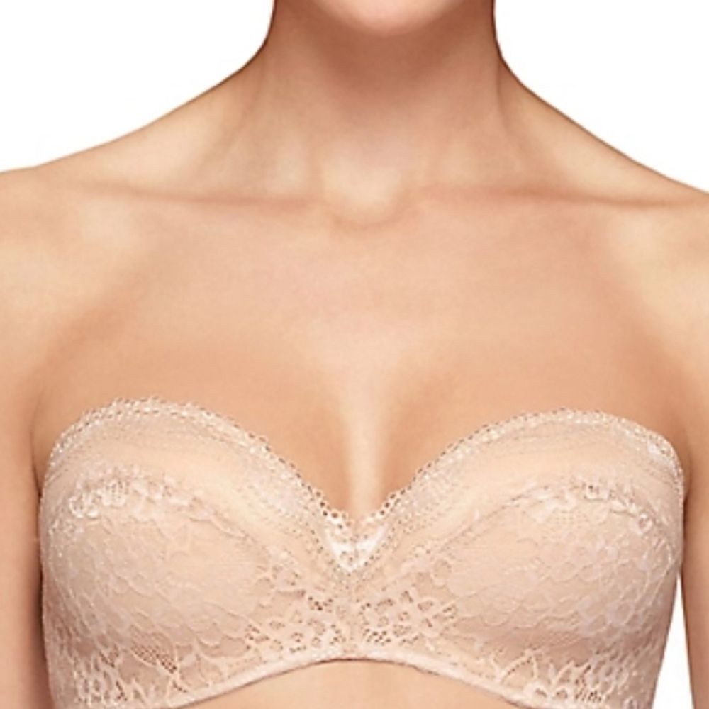 B.tempt'd strapless bra, foam cups, hooks on side